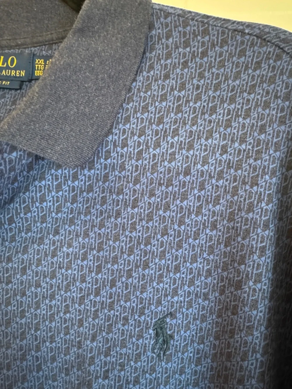 NWOT Polo by Ralph Lauren Blue Short-Sleeve Polo Print with Contrast Dark Collar